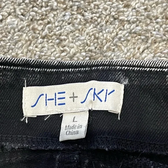 ❤️She + Sky black acid wash button front mini skirt size large  - Picture 4 of 8